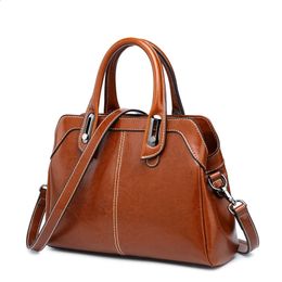 Genuine Leather Women Handbag Top Handle Shoulder Cross body Bag Fashion Oil Wax Cowhide Purses and Handbags Messenger Tote Bags 240328