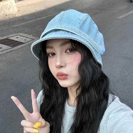 Wide Brim Hats Bucket Ins popular retro denim short bucket hat suitable for both women and men spring summer travel classic sunscreen Personalised stacking Q240403