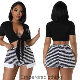 Q6098 Womens 2023 Summer New Womens Knitted Stripe Casual Hot Pants