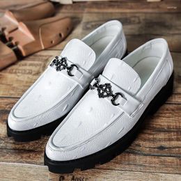 Casual Shoes Loafers Black Business Men's Thick Sole Banquet Dress Pointed-Toe Authentic Leather British Wedding Moccasins