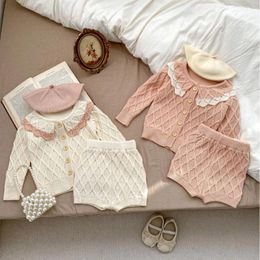 Clothing Sets Baby Knitted Suit 2024 Spring Fashion Girl's Sweater Cardigan Shorts Sweet 0-3Y Two-piece