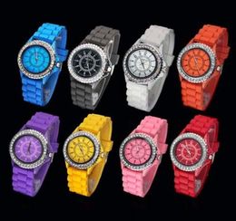 Lot 50pcs Fashion Geneva Crystal Diamond Gelee Silicon Watch Unisex Men039s Women039s Quarz Candy WatchesyoyoWatch20138996763