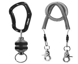 SAMSFX Fishing Landing Net Release Holder with Coiled Lanyard Quick Lanyard Clip Land Connector Fish Tools and Accessories4907850