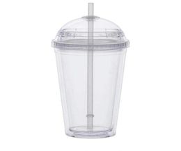 20oz Bottle Water Acrylic Cups Straws With Drink Double Plastic Tumbler Clear Insulated Dome Lid Wall Obxsu9790653