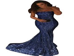 Bling Sequin Mermaid Strapless Prom Dresses with Zipper Back 2019 Long Evening Gowns Party Dress Navy Blue Gold Silver5068677