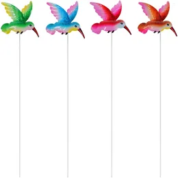 Garden Decorations 4 Pcs Iron Insert Hummingbird Lawn Patio Stake Decor House Plants Wood Pile Stakes For Yard Outdoor