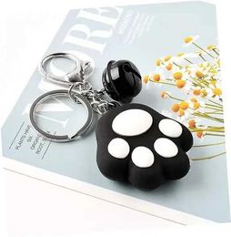 Keychains Lanyards 1Pcs 3D Cat Claw Bell Pendant Keychain Cute Cartoon PVC Animal Keyring Soft Handbag Decoration Keyholder Jewellery Gift Q240403