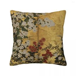 Pillow White Red Chrysanthemums Floral Japanese Gold Screen Print Throw Christmas Ornaments 2024 Luxury Home Accessories