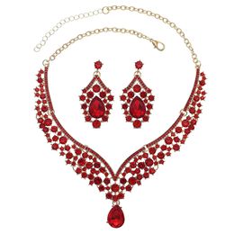 European and American style two-piece jewelry set versatile necklace set exaggerated retro alloy rhinestone earrings necklace for women