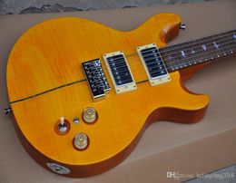 Whole Yellow Electric Guitar with Rosewood Scale Beige Flame Veneer Chrome Hardware Offering Custom Service3932897