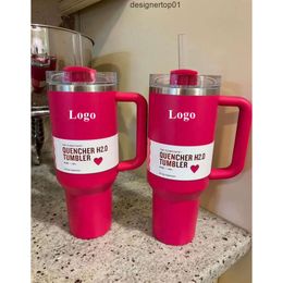 Stanleiness Cobrand Winter Comso PINK Parade 40oz Quencher H2.0 Mugs Cups Stainless Steel Tumblers Cups with Silicone handle Valentine's Day Gift With 1:1 IBQX
