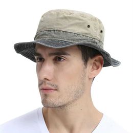 Wide Brim Hats Bucket VOBOOM Mens Cotton Wash Outdoor Panama Hat Summer Fishing and Hunting UV400 Sun Protection Q240403