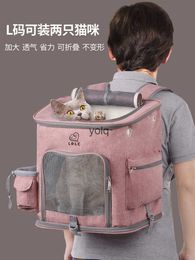 Cat Carriers Crates Houses bag for outdoor portable backpack with large capacity two cats breathable pet cage canvas dog H240407