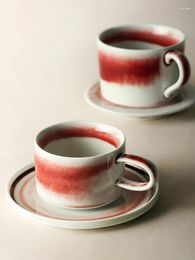 Cups Saucers Retro Japan Style Coffee With Saucer Creative Red White Mixed Color Home Use Cafe Shop Resturant Drinkware 210ml 310ML