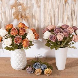 Decorative Flowers Long-lasting Artificial Flower Vibrant Colored Realistic Faux Burnt Edge Roses For Home Decor Wedding