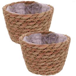 Vases 2Pcs Woven Plant Pot Flower Storage Basket Planter For Indoor Outdoor (Random Color)