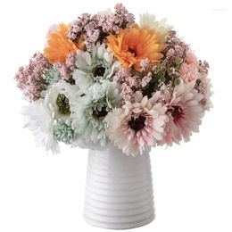 Decorative Flowers Artificial Gerbera Bouquet Silk Flower Bridal Wedding Decor Fake Home Desktop Party Arrangement Ornaments