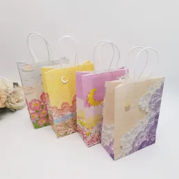 Gift Wrap 12pcs/set Kraft Paper Tote Bag 21 15 8cm Creative Graphite Painting Visual 3D Landscape Packaging Wedding BirthdayParty