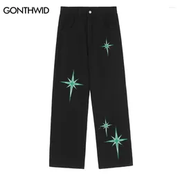 Men's Pants Mens Jeans Streetwear Hip Hop Vintage Embroidered Star Baggy Denim 2024 Harajuku Causal High Waist Trousers Black