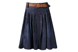 High Waist Long Skirts Women Maxi Jeans Skirts With Belt Pleated Denim Skirts Button Big Size S M L XL XXL 3XL 4XL 5XL 6XL 20182277951