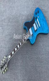 Custom RD Type Trans Blue Quilted Maple Top Electric Guitar Flying Fhole Headstock Tuilp Tuners Ebony Fingerboard Block Inlay5486773