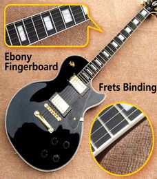 whole Top Quality LP Custom Shop Black Colour Electric Guitar ebony Fretboard Binding frets Golden Hardware18099854627