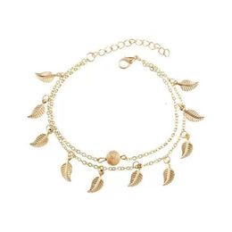 Anklets Women Leaf Charm Gold Chain Ankle Bracelet Fashion 18k Anklet Bracelets Foot Jewelry Drop Delivery Dhyia