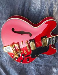 Chinese Electric Guitar ES Transparent 335 Red Colour Maple Body Big SBY Tremolo Gold Hardware 6 Strings8808561