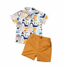 Baby Boys Clothes Kid Toddler party wear dinosaur printing Cotton Shirt yellow Short Pants Summer 2pcs clothing set6165481