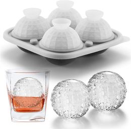 2 Inch Large Diamond Sphere Whiskey Ice Cube Mold Round Ice Ball Maker Mold for Cocktails Bourbon Big Ball Ice Cube Tray with Lid Silicone