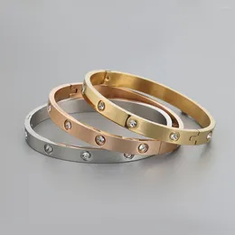 Bangle Fashion Stainless Steel Women's Bracelet Couple Cubic Zirconia Gold Color Jewelry Gift For Men