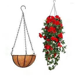 Decorative Flowers 3 1 Basket Dried Red Rose Living Room Balcony Outdoor Home Decoration Silk Fake Flower Artifical Vine Hanging