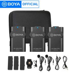 Microphones 2.4G Wireless Lavalier Microphone System BOYA WM4 PRO(K2) Lapel Clipon Mini Wireless Mic For Canon Nikon Smartphone Vlogging