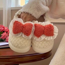Slippers Plush Home For Women Autumn Winter Indoor Warm 2024 Girls Student Cute Bow Shoes Casual Slip On Flats