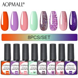 Dryers 8 Colors Gel Polish Set Colorful Glitter Nail Polish Kit Soak Off Nail Lamp Cured for Halloween Nail Art Manicure Set