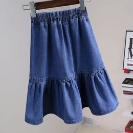 Kids Girls Denim Pleated Skirts Arrival Children Blue Jean Skirts Teenage Girls Student Skirt Kids Girls Summer Clothes 240325