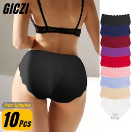 GICZI 10PcsSet Womens Panties Seamless Ice Silk Underwear for Woman Multicolor Striped Briefs Fashion Underpants SL 240407