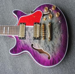 Custom 1959 339 Semi Hollow Body Purple Grey Jazz Electric Guitar Double F Holes Quilted Maple Top Back Gold Grover Tuner Red8389996