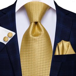 Bow Ties Hi-Tie Solid Gold Yellow Silk For Men Handky Cufflinks Set Fashion Gift Men's Tie Wedding Business Necktie