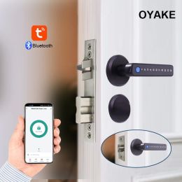 Lock Tuya Bluetooth biometric fingerprint smart door lock virtual password APP unlock door Voice navigation handle lock bedroom home