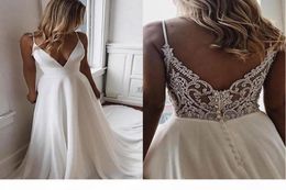 NEW Simple V Neck Chiffon A Line Boho Beach Wedding Dresses Beaded Applique Formal Bridal Gowns Cheap Custom Bride Dress Vestidos 5232241