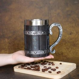 Mugs Viking Resin Stainless Steel Beer Mug Wooden Barrel Cup Double Wall Drinking Metal Insulated Bar Coffee