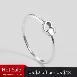 Cluster Rings Simple Heart In Finger Ring 925 Sterling Silver Lovely Style For Women Authentic Fine Jewellery Gifts