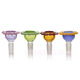Smoking Colourful Glass Flower 14MM 18MM Male Joint Screen Bowl Philtre Replaceable Non-slip Petal Handle Dry Herb Tobacco Oil Rigs Bongs Hookah Waterpipe Tool DHL