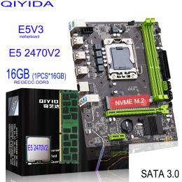 Motherboards QIYIDA X79 motherboard with XEON E5 2470 V2 1*16GB DDR3 REG ECC PC3 10600R memory combo kit set NVME MATX Server