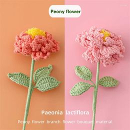 Decorative Flowers Warm And Elegant Wind Hand-Knitted Wool Peony Flower Branches Simulation Bouquet Creative Arrangement 6cmx32cm