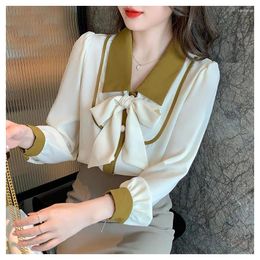 Women's Blouses Autumn Chiffon Blouse Women Shirt Full Sleeve Single Breasted Elegant Female Casual White Shirts Tops Ladies Clothes