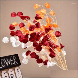 Decorative Flowers Wreaths 1Pcs Artificial Flower Silk Gooseberry 3 Forks Groundcherry Home Party Decor Physalis Lantern Fruit Drop De Otyue