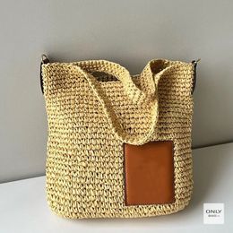 Designer summer shoulder bag beach grass embroidered beach shopping large capacity tote anagram strap holiday genuine leather soft 7A quality