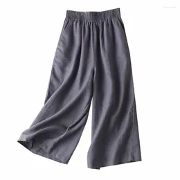 Women's Pants Fashion Cotton Linen For Women Loose Casual Color Wide Leg Capri Summer Trouser